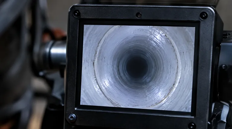 Inspection camera screen showing the inside of a pipe